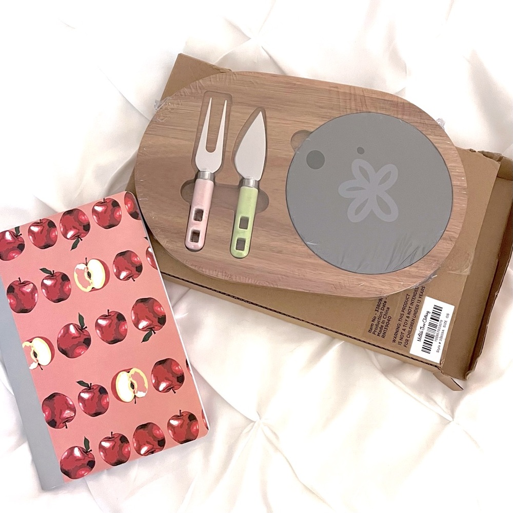 Matilda Jane Slate Cheese Board Set New in Box, Plus Bonus Apple Journal. New!
